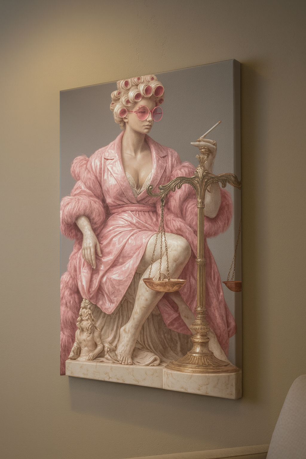 Themis Modern Pop Art Pembe Kanvas Tablo – Avukat & Hukuk Bürosu Dekoru