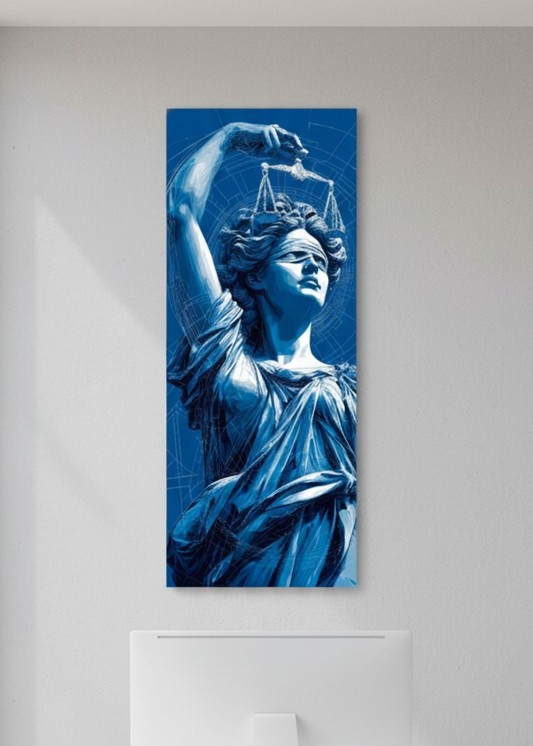 Mavi Adaletin Gücü – Hukuk Ofislerine Özel Etkileyici Themis Kanvas Tablo
