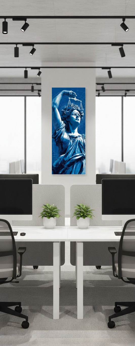 Mavi Adaletin Gücü – Hukuk Ofislerine Özel Etkileyici Themis Kanvas Tablo