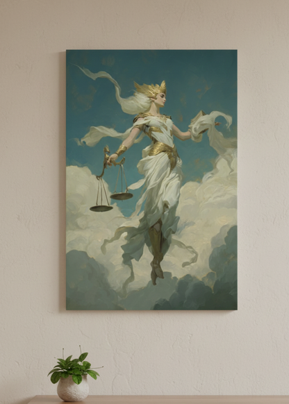 Gökyüzünde Yükselen Themis – Avukat ve Hukuk Ofislerine Özel Adalet Temalı Kanvas Tablo