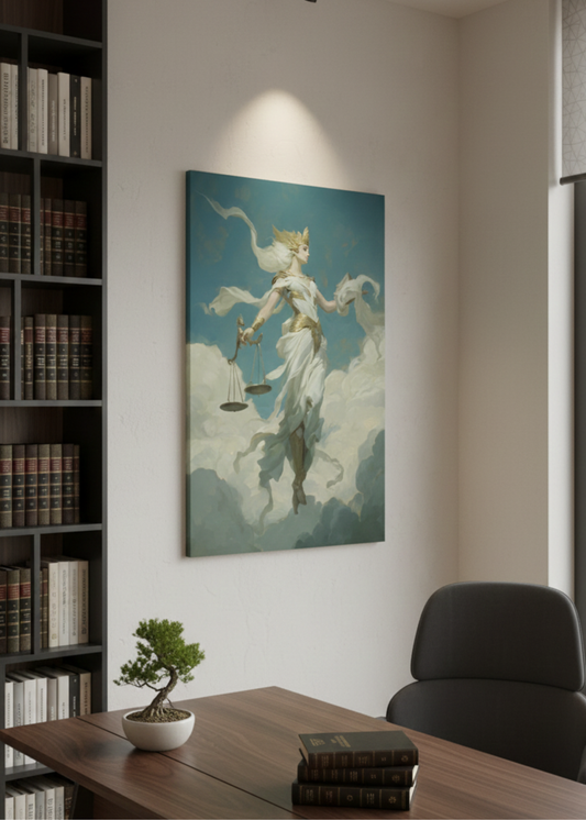 Gökyüzünde Yükselen Themis – Avukat ve Hukuk Ofislerine Özel Adalet Temalı Kanvas Tablo
