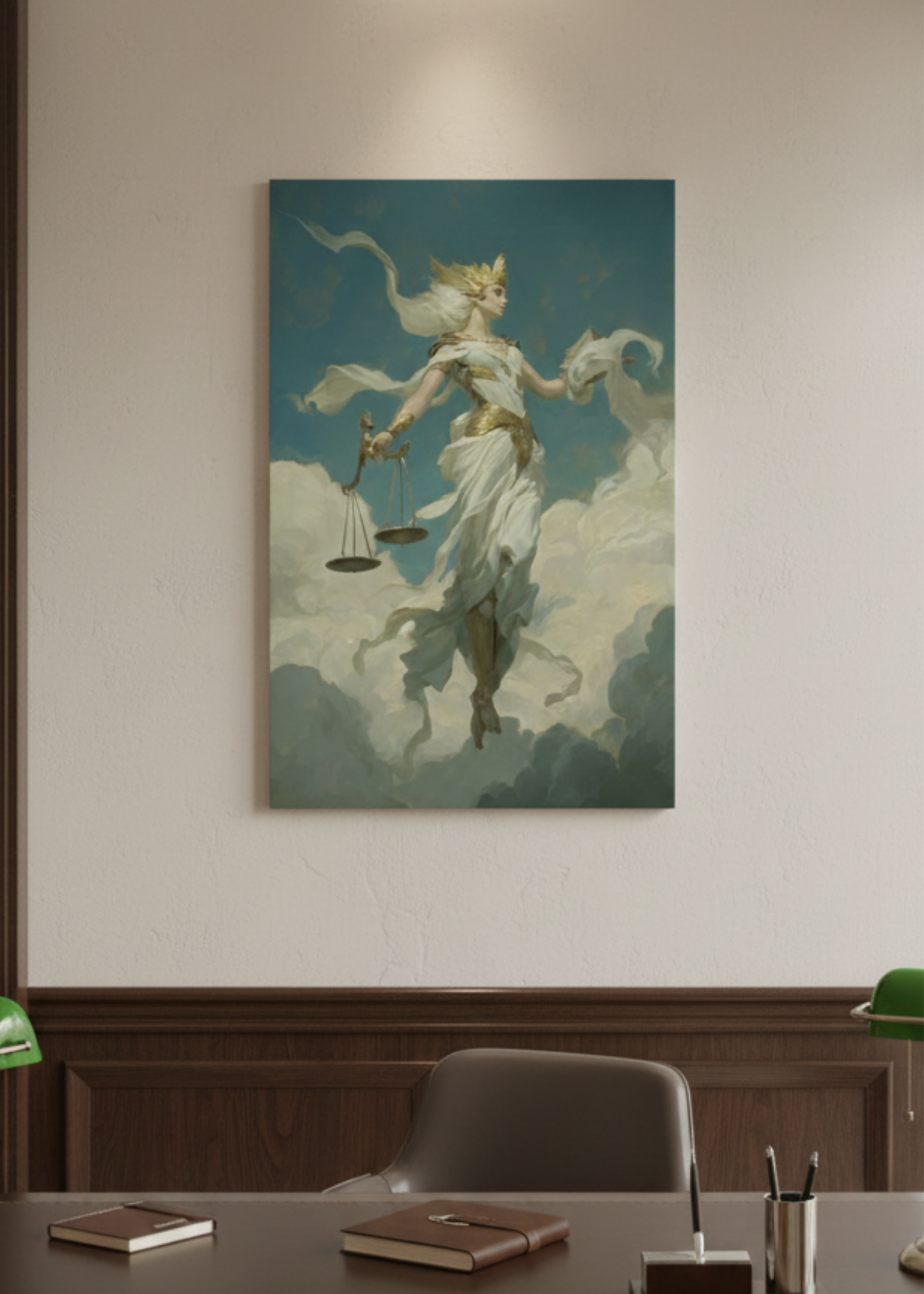 Gökyüzünde Yükselen Themis – Avukat ve Hukuk Ofislerine Özel Adalet Temalı Kanvas Tablo