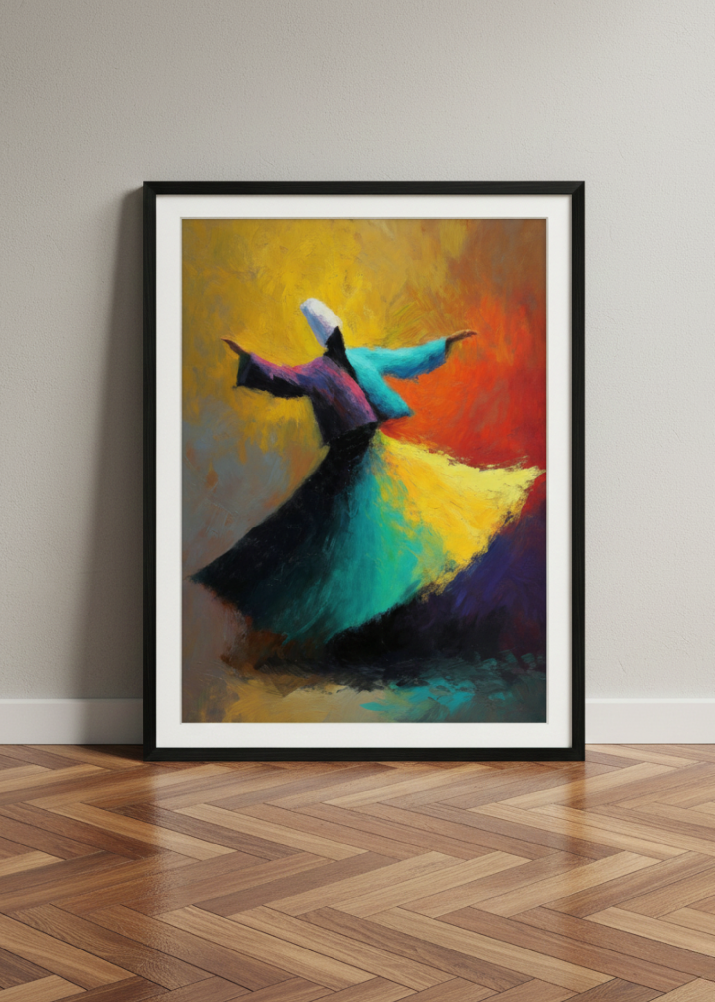 Soyut Sufi Sanatı Renkli Mevlana Figürlü Tablo - Duvar Sanatı