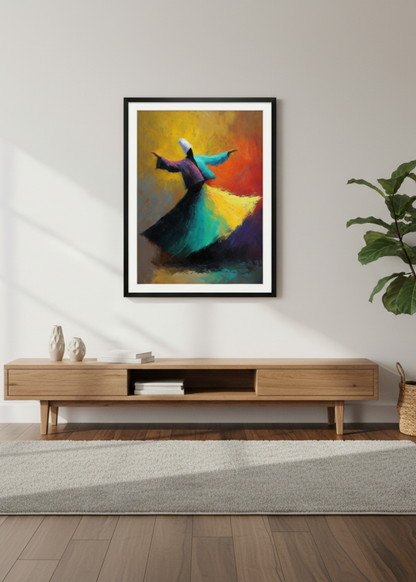 Soyut Sufi Sanatı Renkli Mevlana Figürlü Tablo - Duvar Sanatı