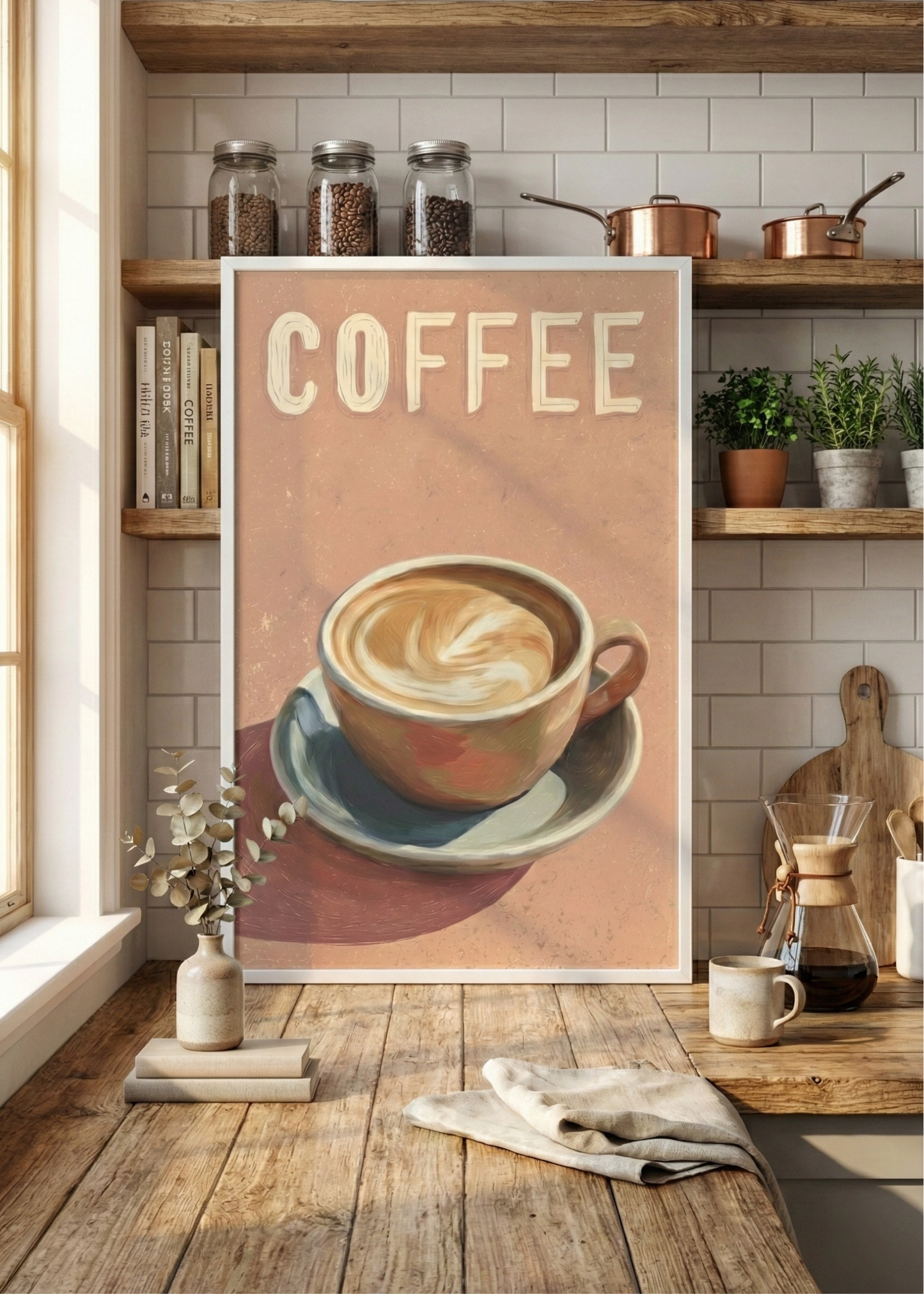 Coffee Temalı Çerçeveli Tablo Modern Kahve Duvar Dekoru Mutfak Kahve Köşesi Tablosu