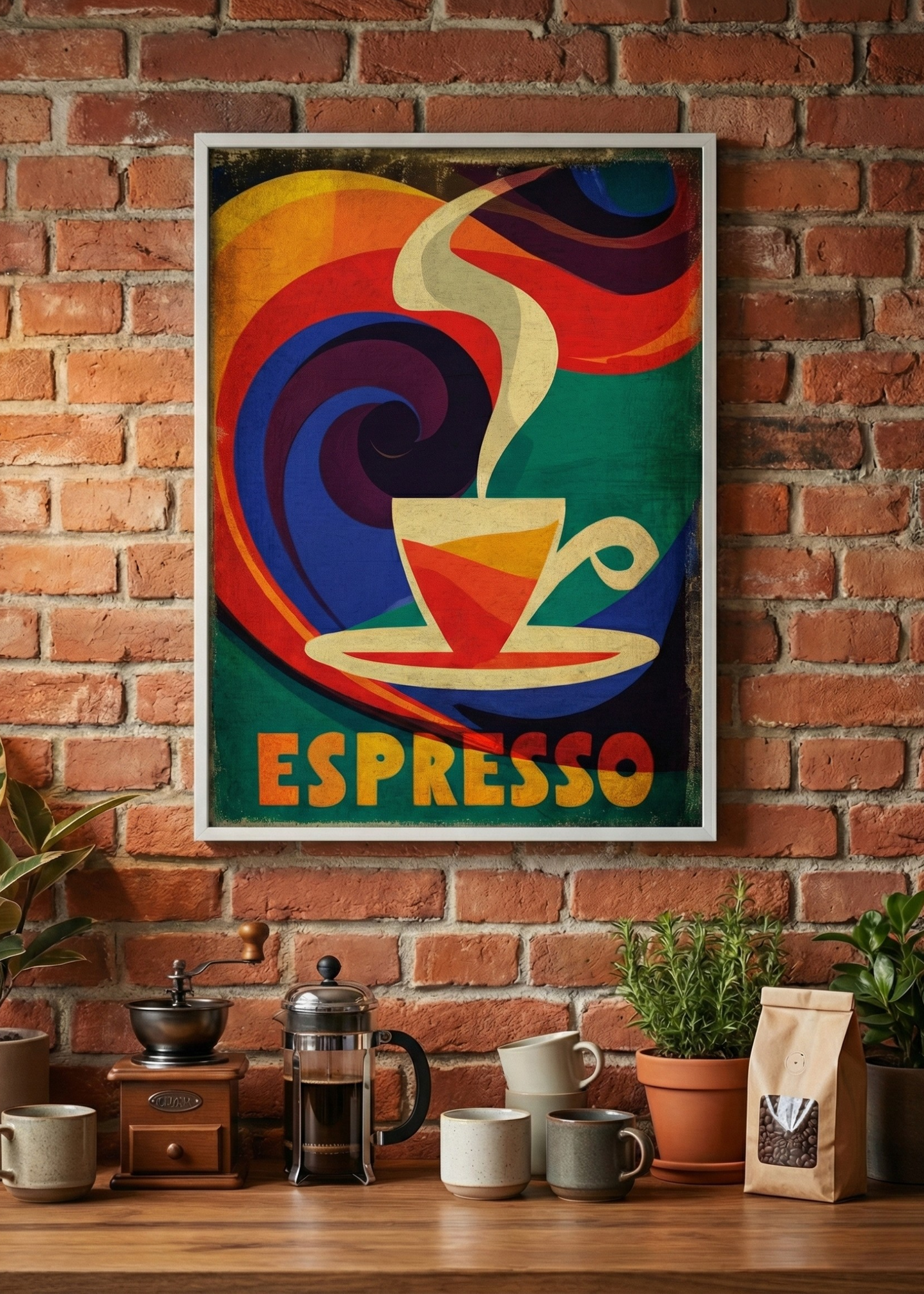 Espresso Temalı Çerçeveli Tablo Retro Kahve Duvar Dekoru Mutfak Kahve Köşesi Tablosu