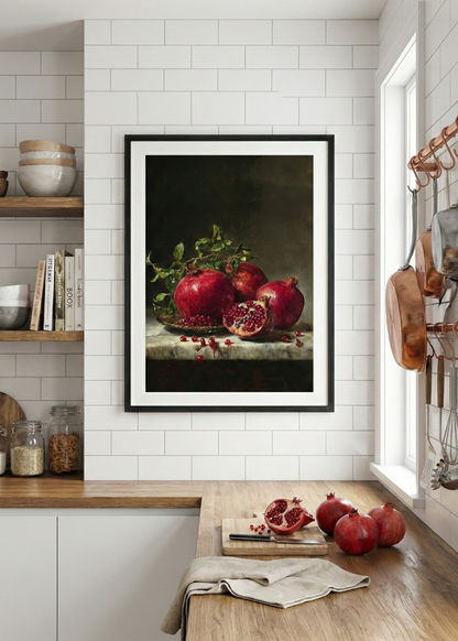 Bereket Simgesi Nar Tasarım Siyah Çerçeveli Tablo - Modern Mutfak ve Yemek Odası Dekoru