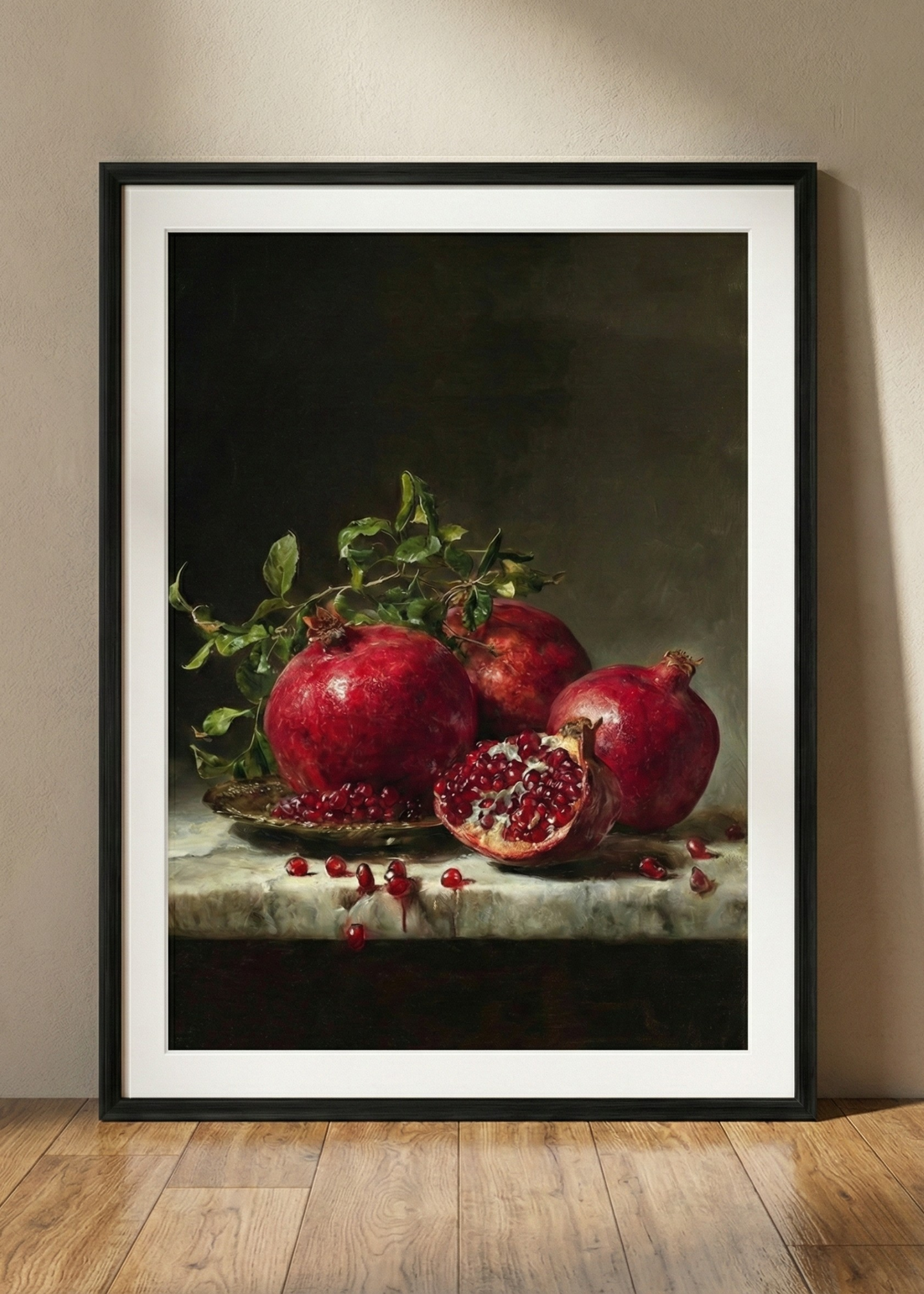 Bereket Simgesi Nar Tasarım Siyah Çerçeveli Tablo - Modern Mutfak ve Yemek Odası Dekoru
