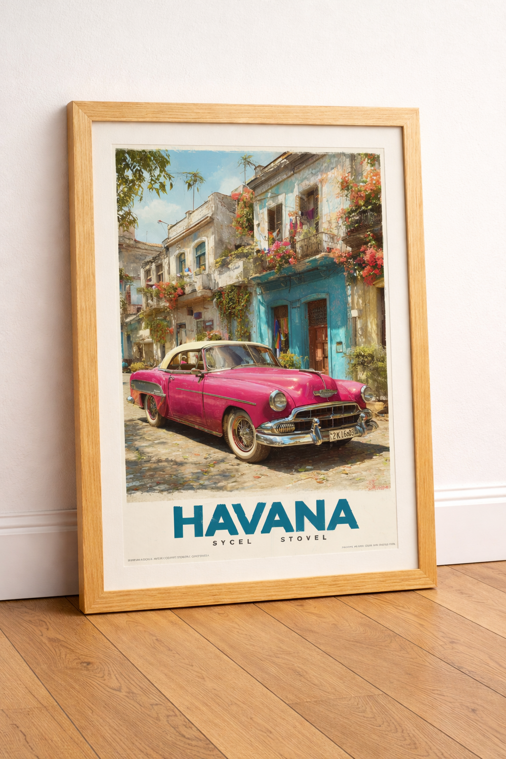 Havana Küba Vintage Travel Poster - Retro Klasik Araba Çerçeveli Tablo