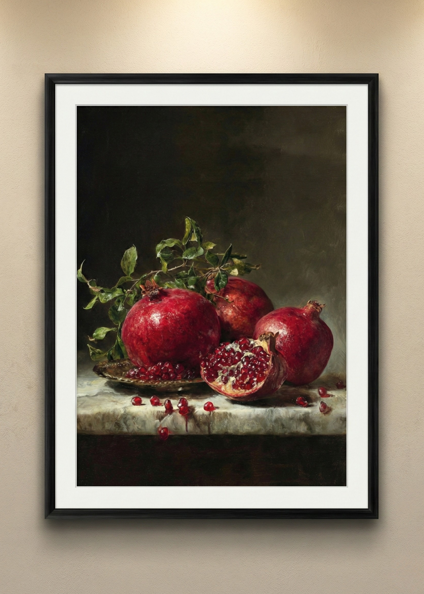 Bereket Simgesi Nar Tasarım Siyah Çerçeveli Tablo - Modern Mutfak ve Yemek Odası Dekoru