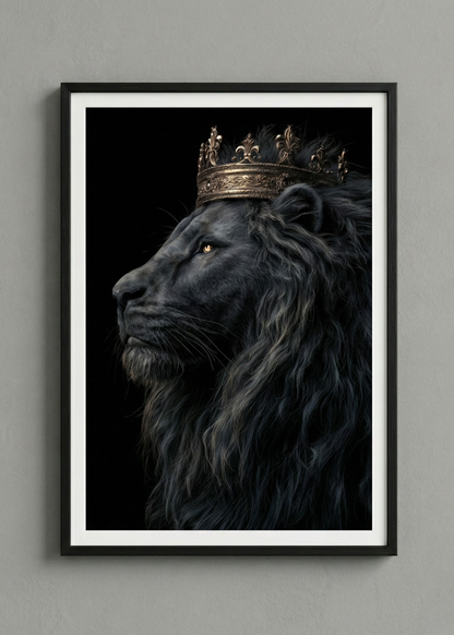 Siyah Aslan Kral Tasarım Siyah Çerçeveli Tablo - Lüks Ofis ve Salon Dekoru