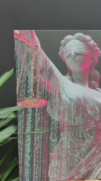 Bilişim Hukuku Temalı Dijital Efektli Themis Kanvas Tablo – Avukat & Ofis Dekorasyonu