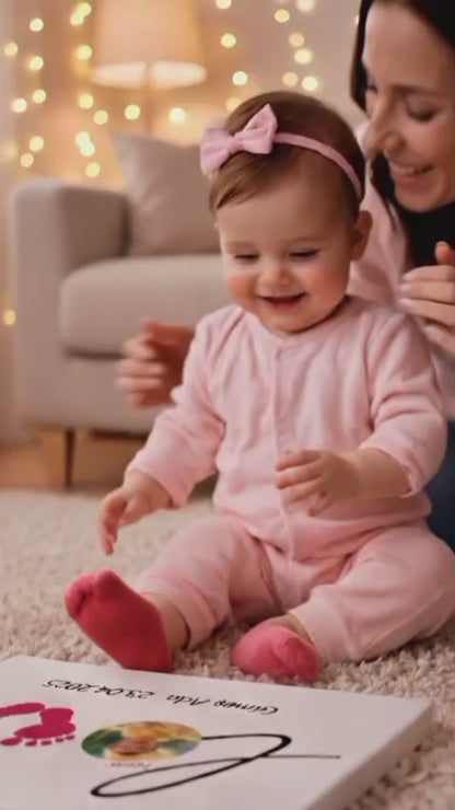 Kişiye Özel Bebek Ayak İzi ve Fotoğraflı Love Kanvas Tablo – İsimli Doğum Hatırası Bebek Odası Duvar Dekoru