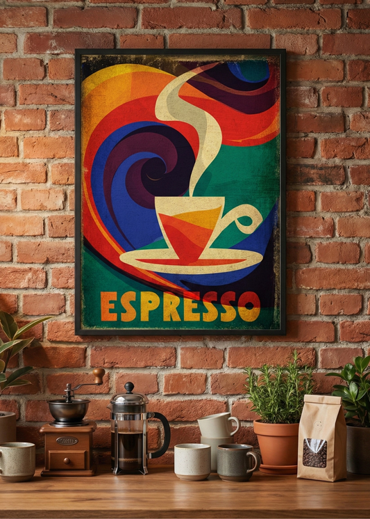 Espresso Temalı Çerçeveli Tablo Retro Kahve Duvar Dekoru Mutfak Kahve Köşesi Tablosu