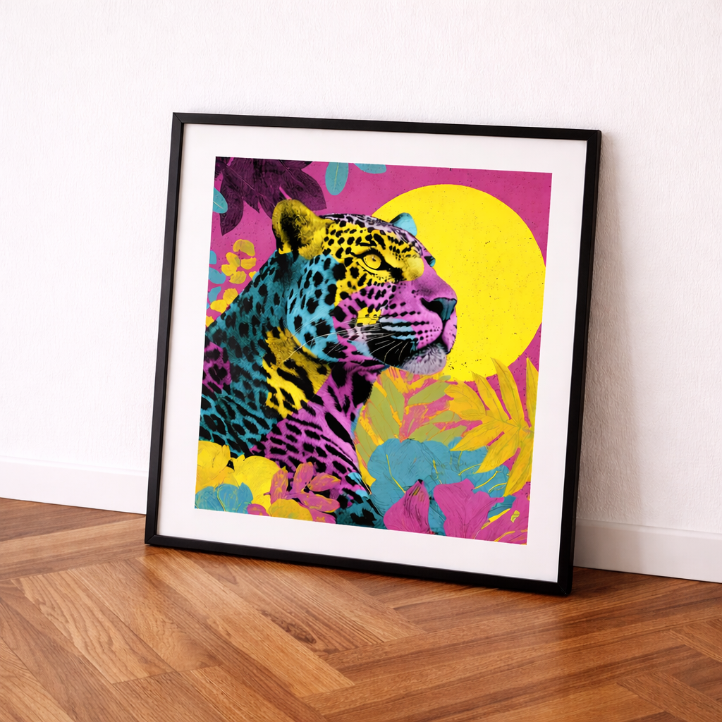 Renkli Pop Art Leopar Çerçeveli Tablo - Modern Tropikal Duvar Dekoru