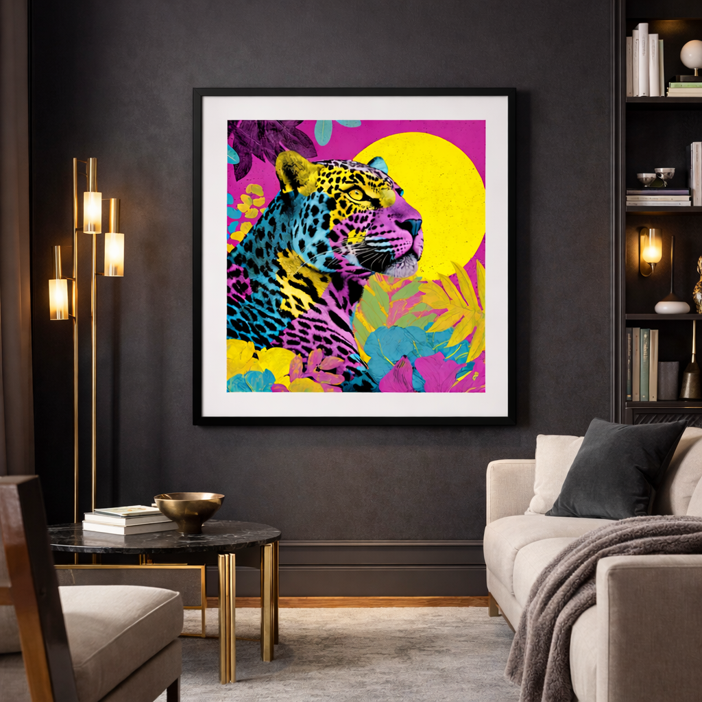 Renkli Pop Art Leopar Çerçeveli Tablo - Modern Tropikal Duvar Dekoru