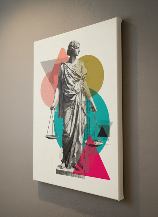 Renkli Modern Themis Kanvas Tablo – Avukat ve Hukuk Ofisi Dekoruna Özel Tasarım