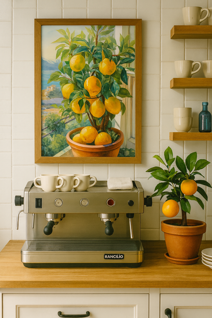 Saksıda Limon Yetiştirme Tablosu 🍋 – Ahşap Çerçeveli Dekoratif Mutfak Duvar Dekoru