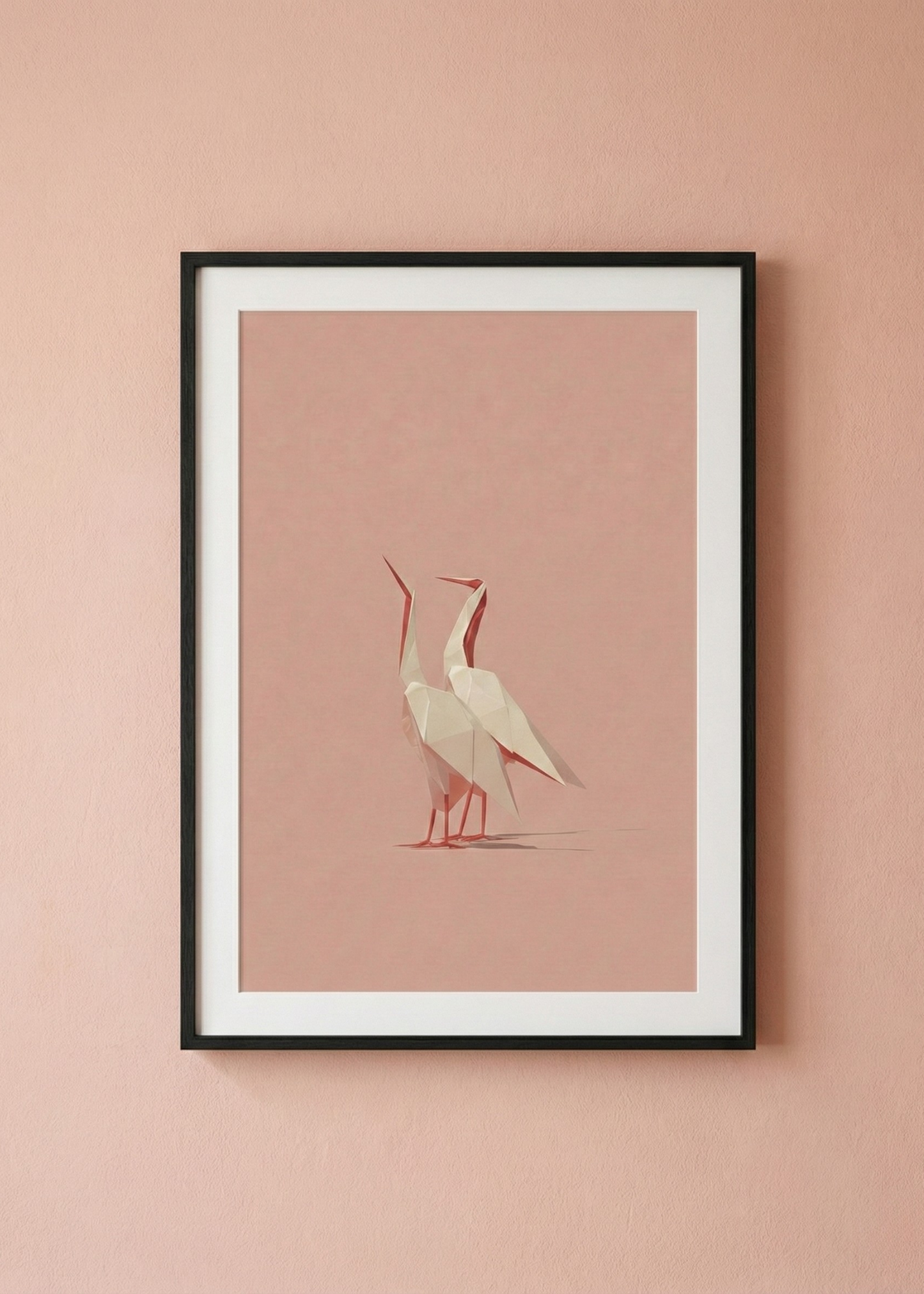 Pudra Pembe Geometrik Turna Kuşu İllüstrasyon Çerçeveli Duvar Tablosu