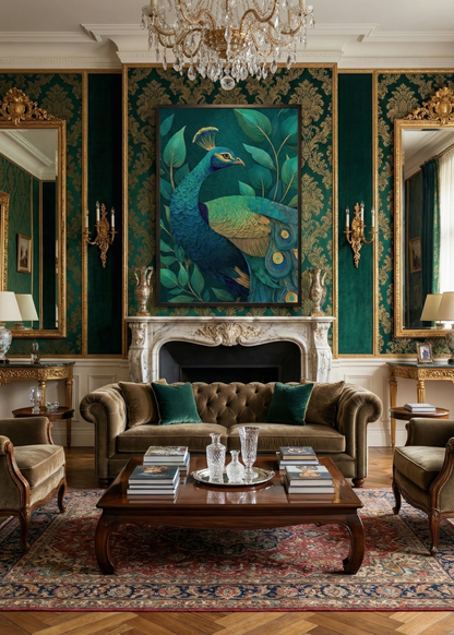 Zümrüt Yeşili Tavus Kuşu Tasarım Tablo - Egzotik ve Şık Duvar Sanatı