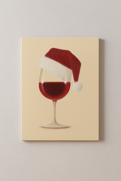 Noel Şarap Kadehi Kanvas Tablo – Yılbaşı Ruhunu Mutfağınıza Taşıyan Dekor