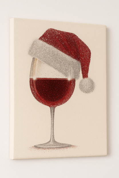Noel Şarap Kadehi Kanvas Tablo – Yılbaşı Ruhunu Mutfağınıza Taşıyan Dekor