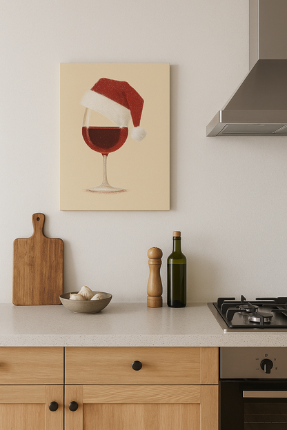 Noel Şarap Kadehi Kanvas Tablo – Yılbaşı Ruhunu Mutfağınıza Taşıyan Dekor