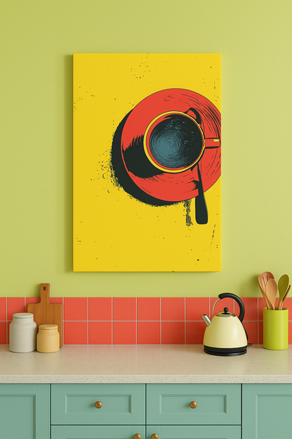 Pop Art Kahve Kanvas Tablo – Mutfak Dekorunda Enerji Patlaması – Modern Kafe Tarzı Duvar Tablosu