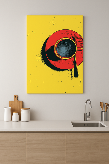 Pop Art Kahve Kanvas Tablo – Mutfak Dekorunda Enerji Patlaması – Modern Kafe Tarzı Duvar Tablosu