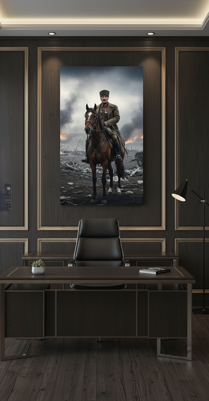 Kahraman Atatürk At Üstünde Kanvas Tablo | Liderlik ve Cesaret Temalı Ofis Duvar Dekor