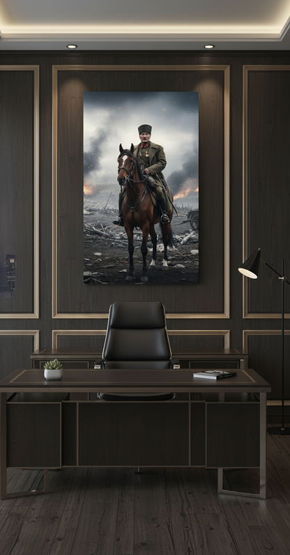 Kahraman Atatürk At Üstünde Kanvas Tablo | Liderlik ve Cesaret Temalı Ofis Duvar Dekor