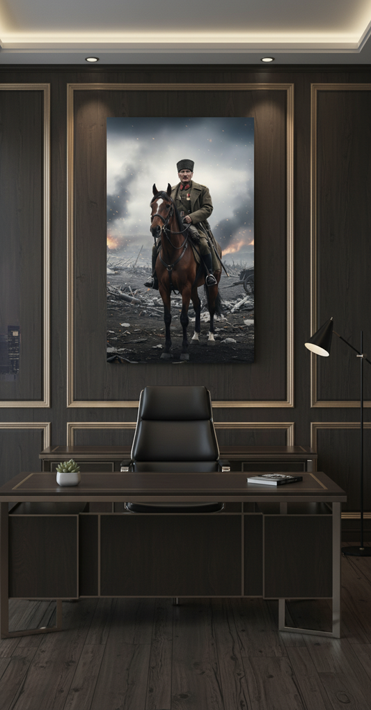 Kahraman Atatürk At Üstünde Kanvas Tablo | Liderlik ve Cesaret Temalı Ofis Duvar Dekor