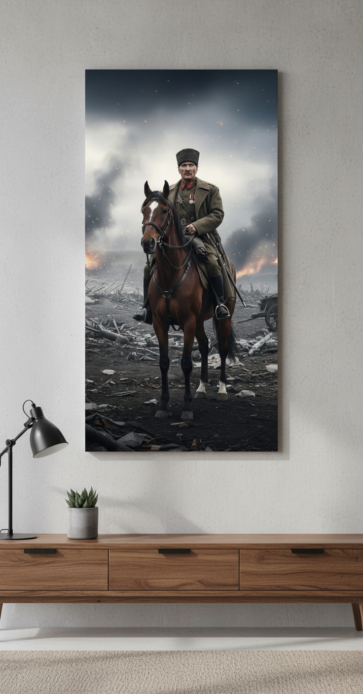 Kahraman Atatürk At Üstünde Kanvas Tablo | Liderlik ve Cesaret Temalı Ofis Duvar Dekor