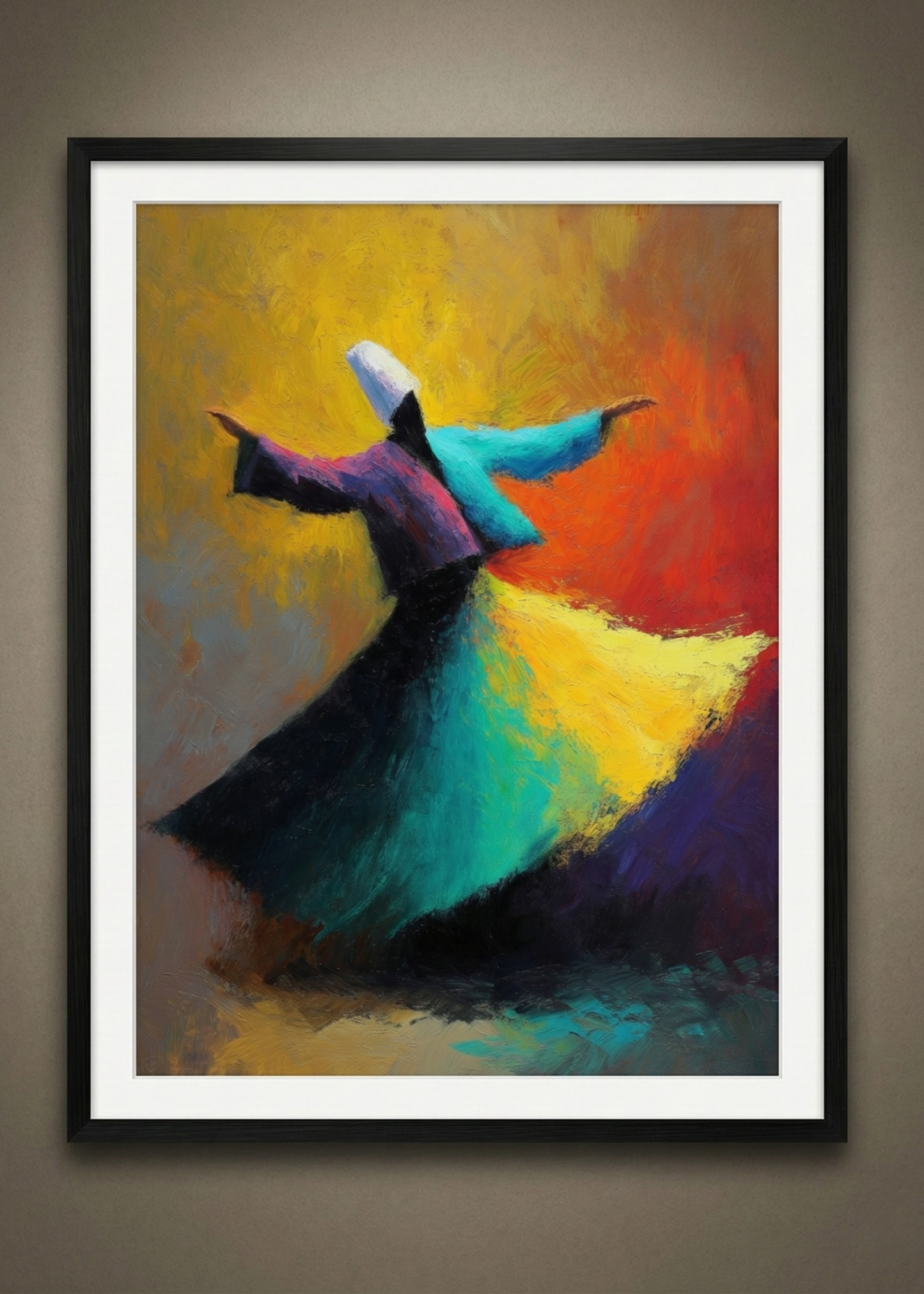 Soyut Sufi Sanatı Renkli Mevlana Figürlü Tablo - Duvar Sanatı