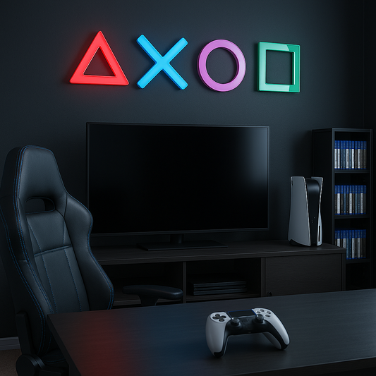 PlayStation Simgeleri Pleksi Duvar Dekoru – Oyun Odası, Gamer Köşesi ve Tarz Tasarım (Δ ✕ O ☐)