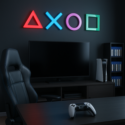 PlayStation Simgeleri Pleksi Duvar Dekoru – Oyun Odası, Gamer Köşesi ve Tarz Tasarım (Δ ✕ O ☐)