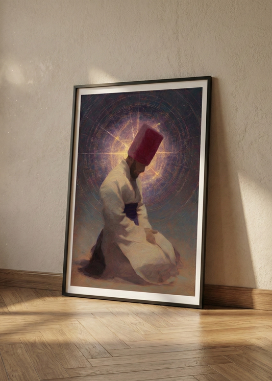 Semazen İllüstrasyon Çerçeveli Tablo - Mevlana Temalı Sanat Eseri