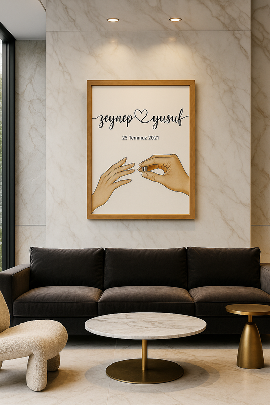 Kişiye Özel İsimli Çerçeveli Tablo | Tanışma Evlilik Teklifi Nişan Düğün Tarihli Çift Hediyesi Romantik Duvar Dekoru