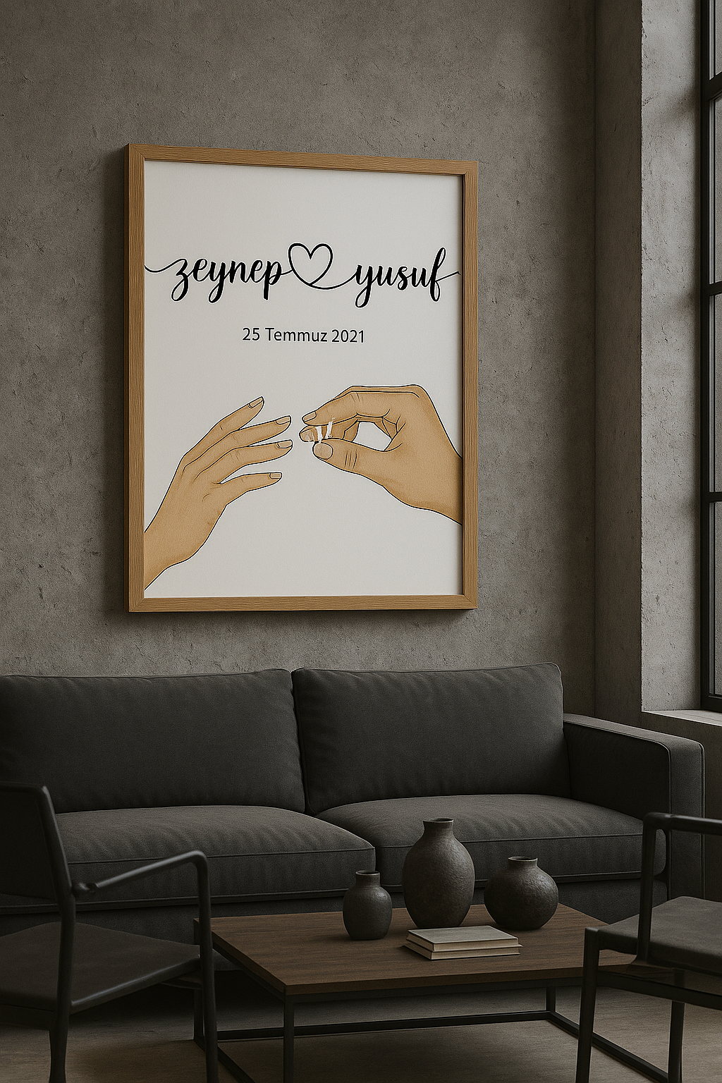 Kişiye Özel İsimli Çerçeveli Tablo | Tanışma Evlilik Teklifi Nişan Düğün Tarihli Çift Hediyesi Romantik Duvar Dekoru