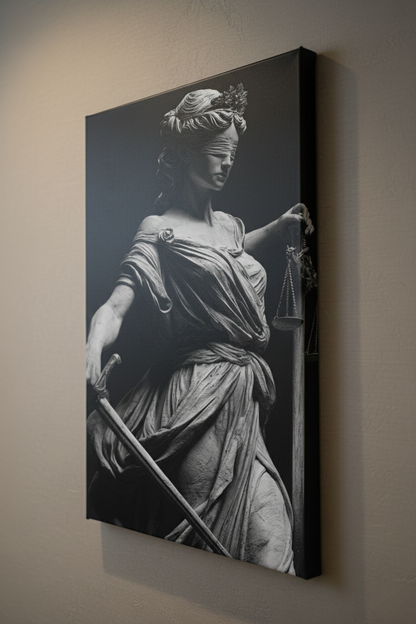 Themis Adalet Tanrıçası Siyah Beyaz Kanvas – Avukat ve Hukuk Ofislerine Özel Şık Dekor