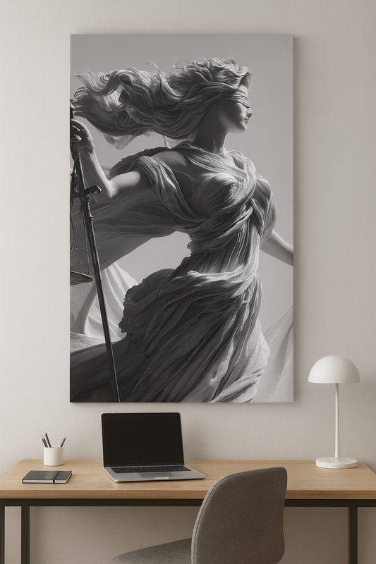 Themis Adalet Tanrıçası Siyah Beyaz Kanvas – Avukat ve Hukuk Ofislerine Özel Dekoratif Tablo