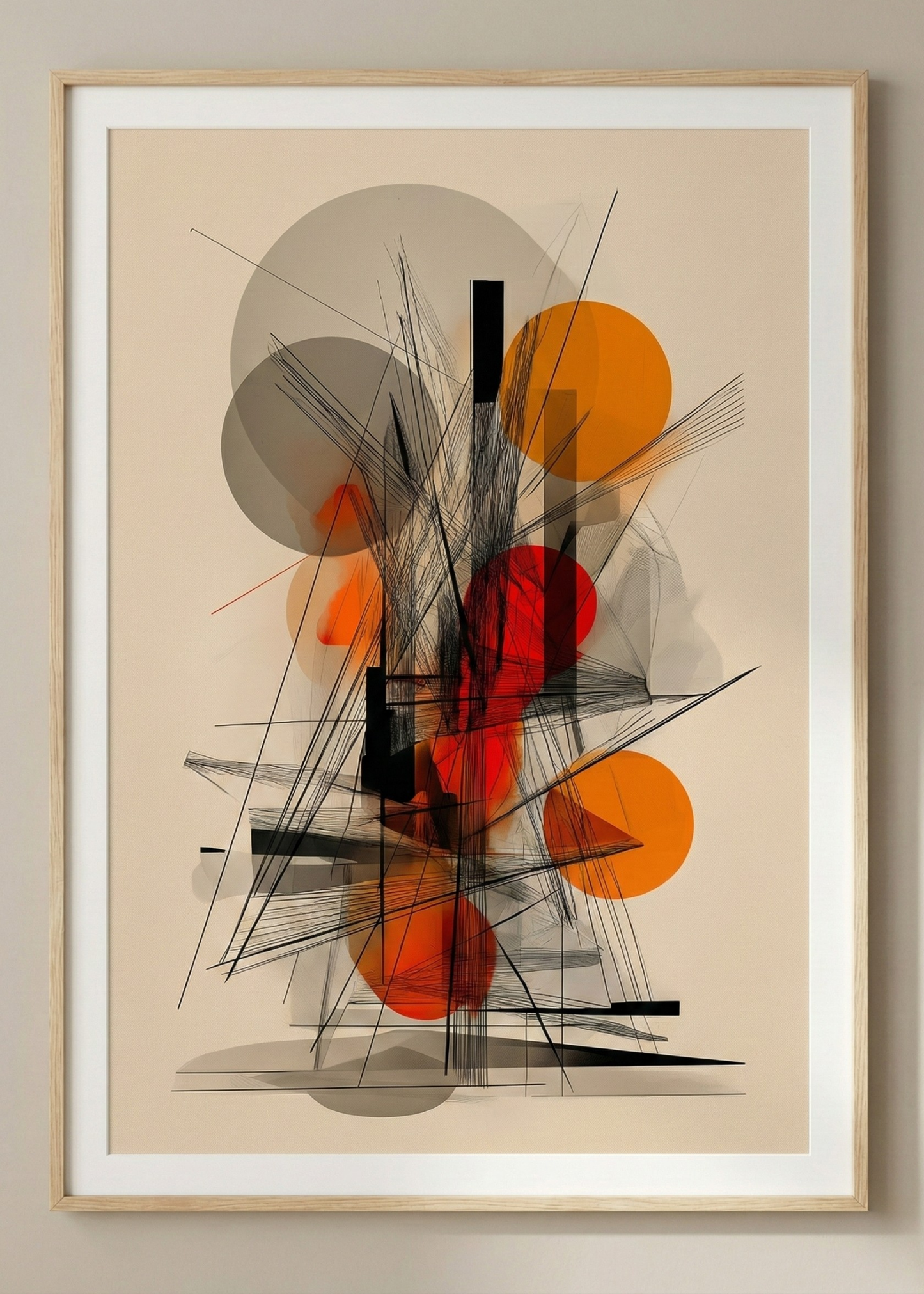 Bohem Stil Çerçeveli Tablo - Turuncu ve Siyah Soyut