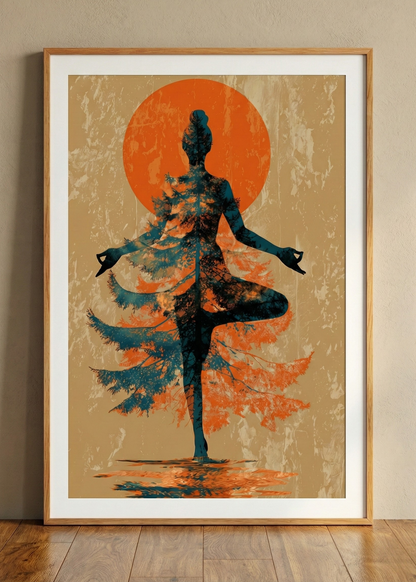 Doğayla Bütünleşen Yoga Temalı Çerçeveli Tablo - Zen Duvar Dekoru