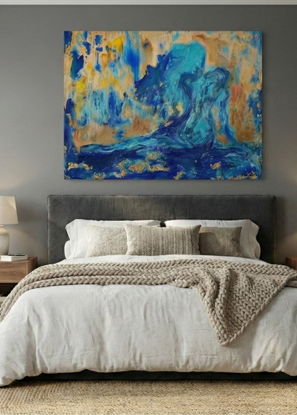 Soyut Ekspresyonist Mavi Dalga Kanvas Tablo - Lüks Ev ve Ofis Dekoru