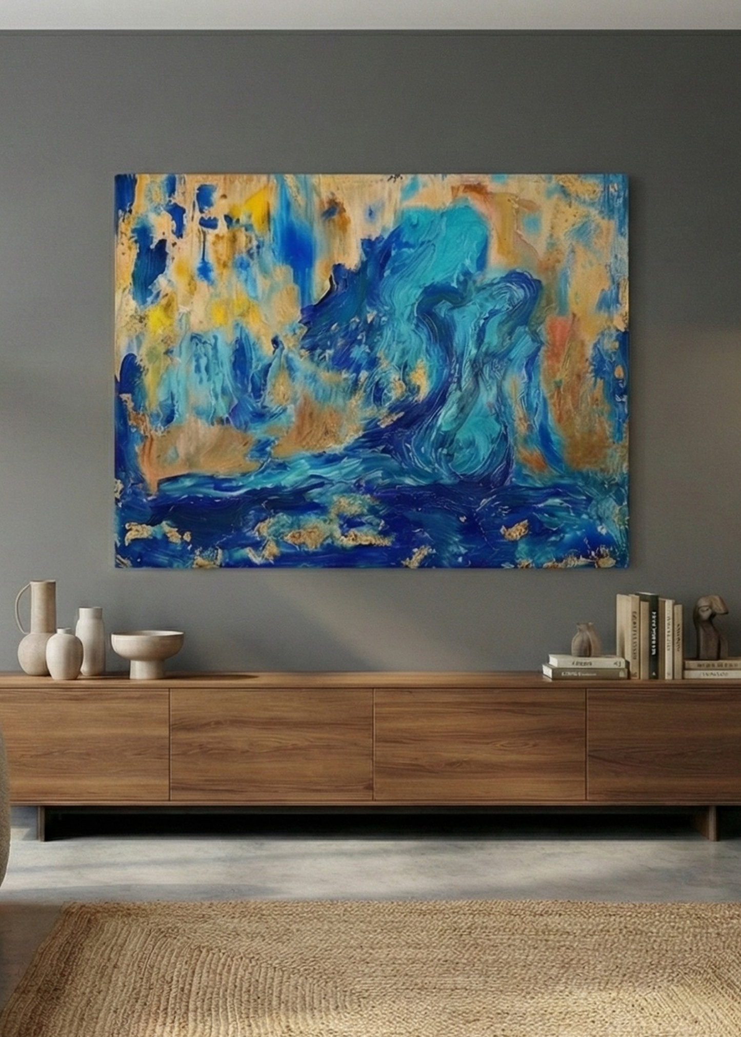 Soyut Ekspresyonist Mavi Dalga Kanvas Tablo - Lüks Ev ve Ofis Dekoru