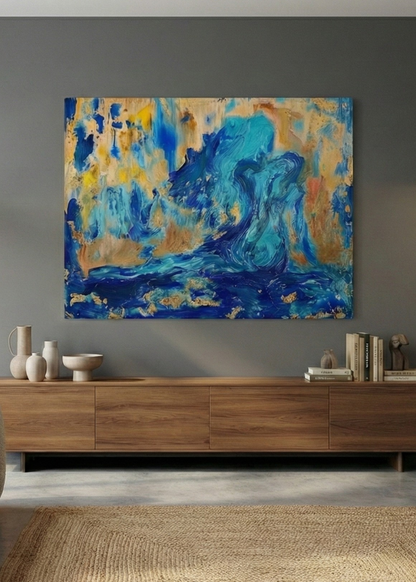 Soyut Ekspresyonist Mavi Dalga Kanvas Tablo - Lüks Ev ve Ofis Dekoru