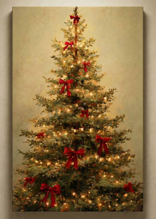 Yılbaşı Hediyesi Işıklı Çam Ağacı Temalı Kanvas Tablo Duvar Dekoru