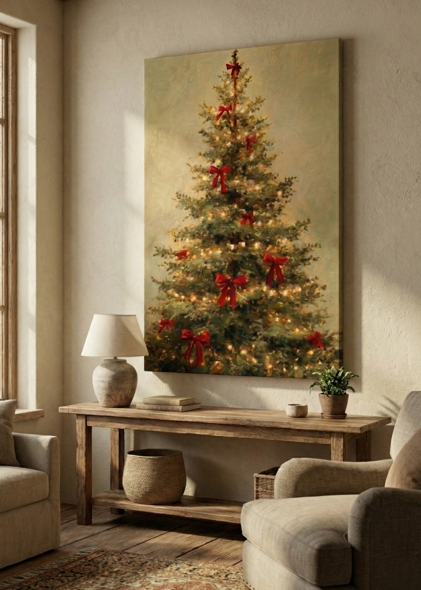 Yılbaşı Hediyesi Işıklı Çam Ağacı Temalı Kanvas Tablo Duvar Dekoru