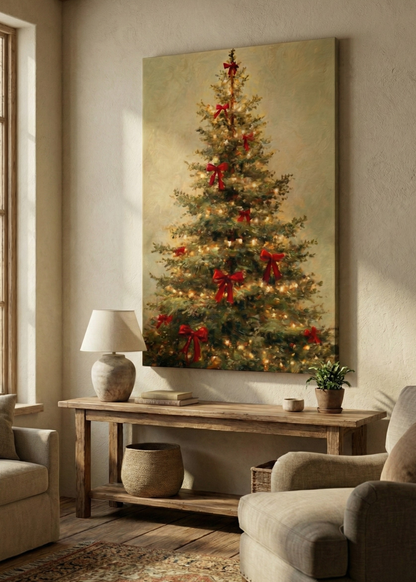 Yılbaşı Hediyesi Işıklı Çam Ağacı Temalı Kanvas Tablo Duvar Dekoru