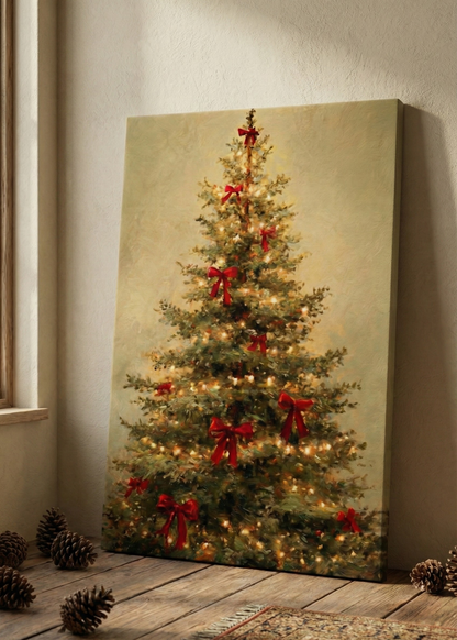 Yılbaşı Hediyesi Işıklı Çam Ağacı Temalı Kanvas Tablo Duvar Dekoru